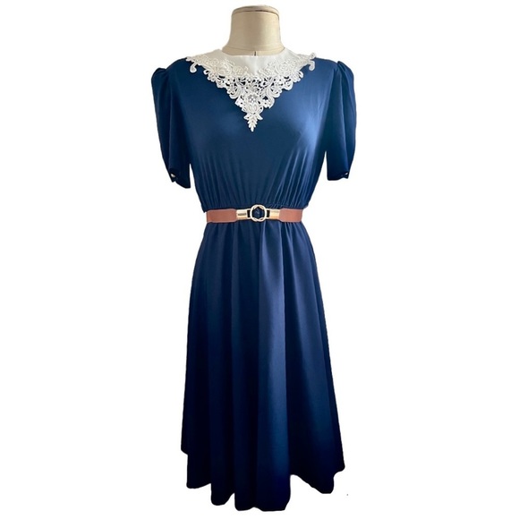 VINTAGE Whirlaway Frocks Secretary Dress sz 6P Lace Collar Grandmacore Cottage - Picture 1 of 12